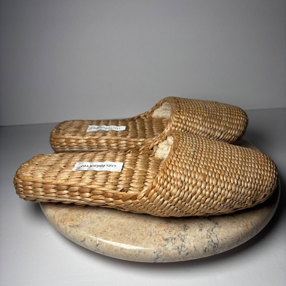 Liz Claiborne Woven Straw Slipper Mules 9-10‎ Tan Boho Coastal Cottagecore Flat - Picture 2 of 9